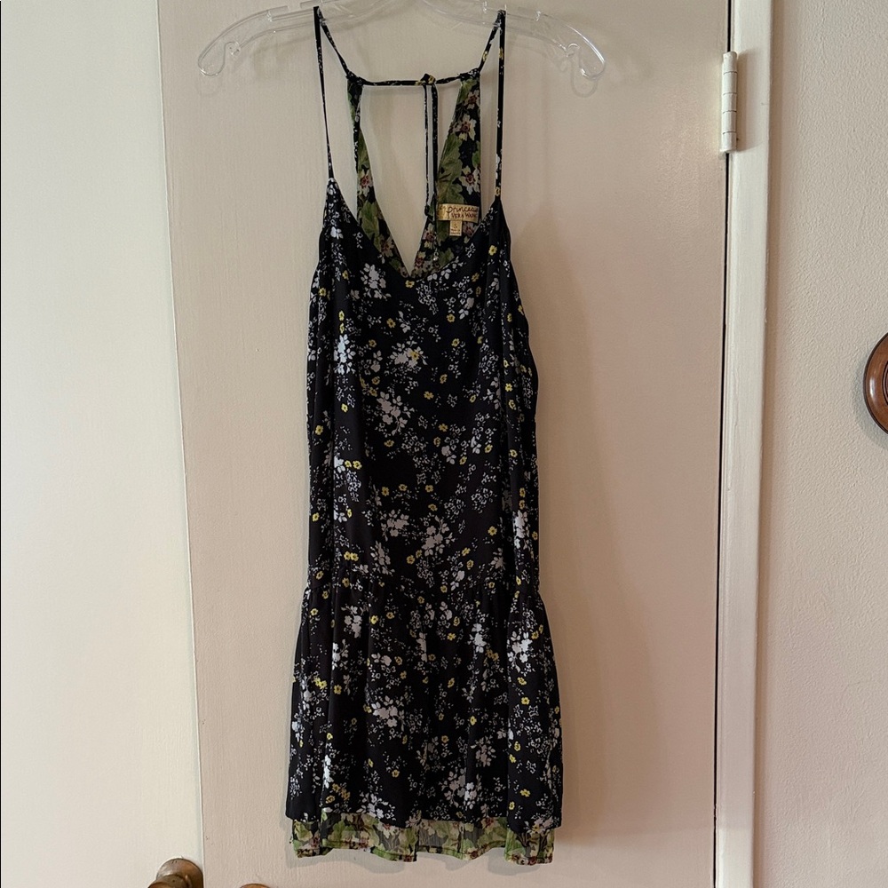 Vera Wang Floral Black & Green Spaghetti-Strap Sundress